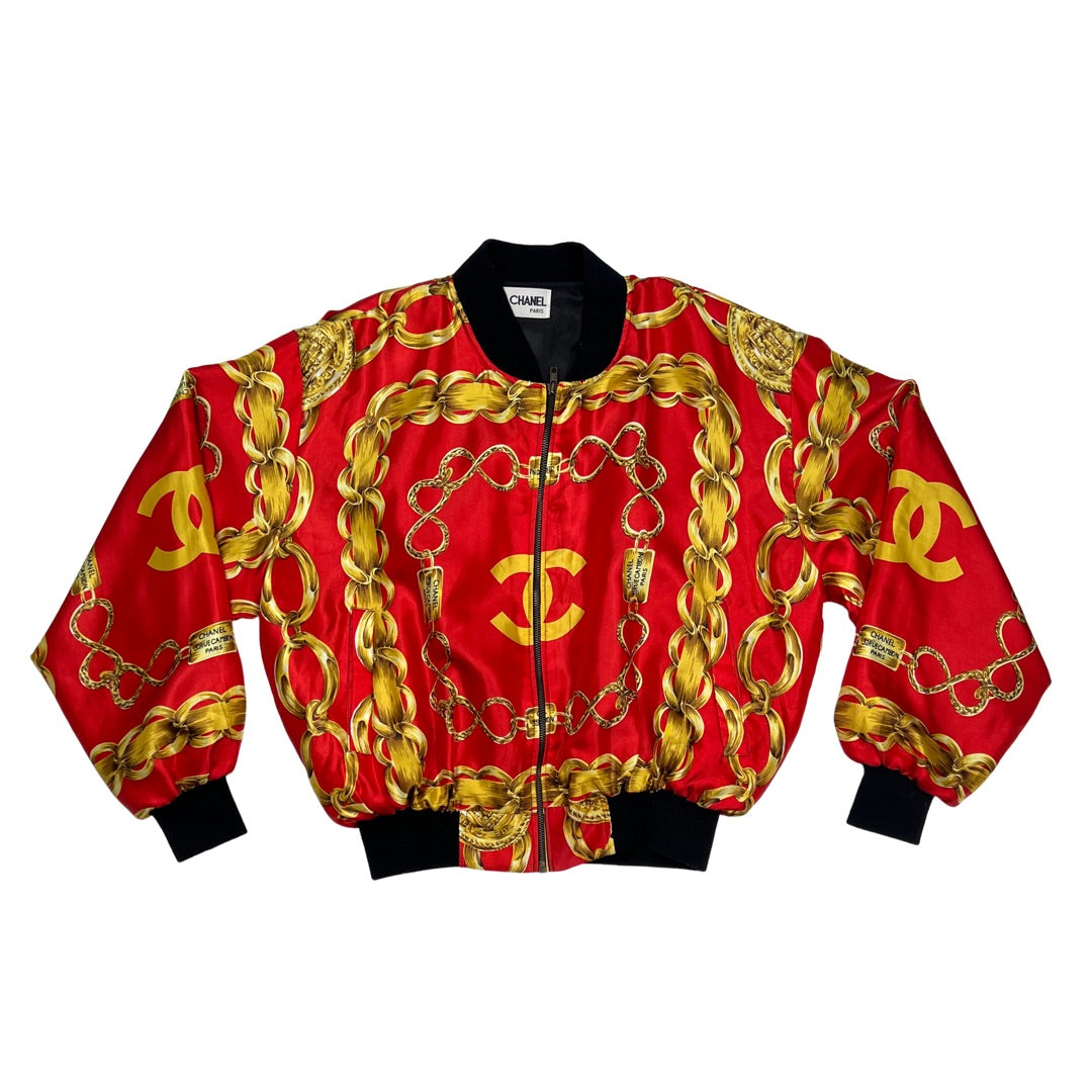 RARE VINTAGE 1980’s CHANEL SILK BOMBER JACKET