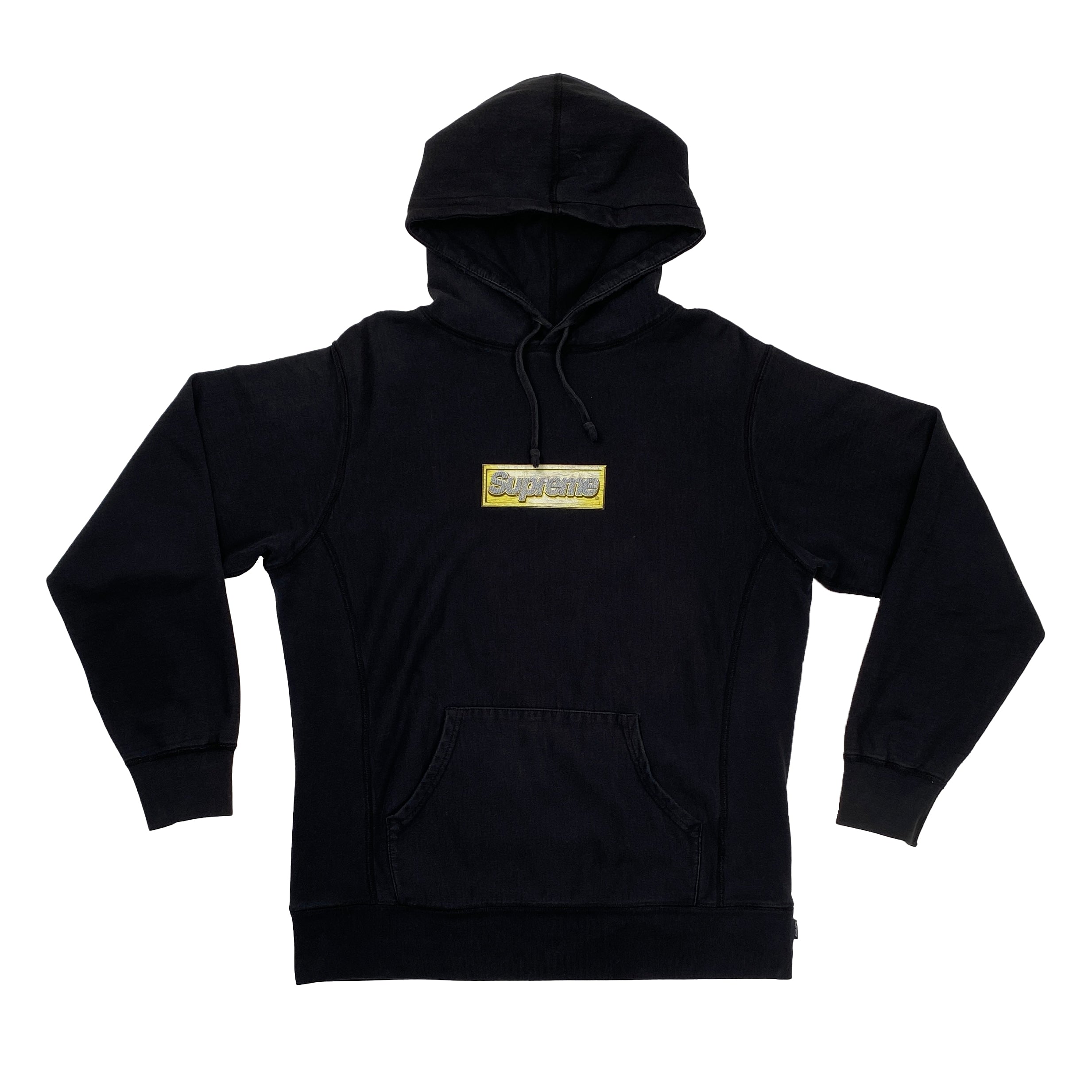 Black and shops gold supreme hoodie