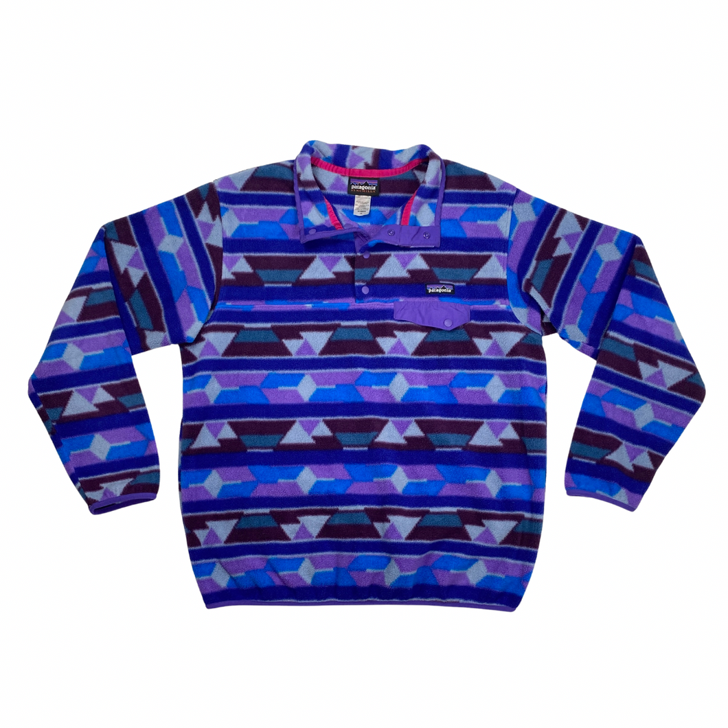 VINTAGE PATAGONIA SYNCHILLA BUTTON-UP FLEECE BLUE/PURPLE PATTERNED