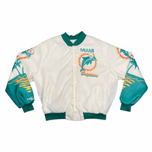 Load image into Gallery viewer, VINTAGE 1990’S MIAMI DOLPHINS CHALK LINE NFL BOMBER JACKET
