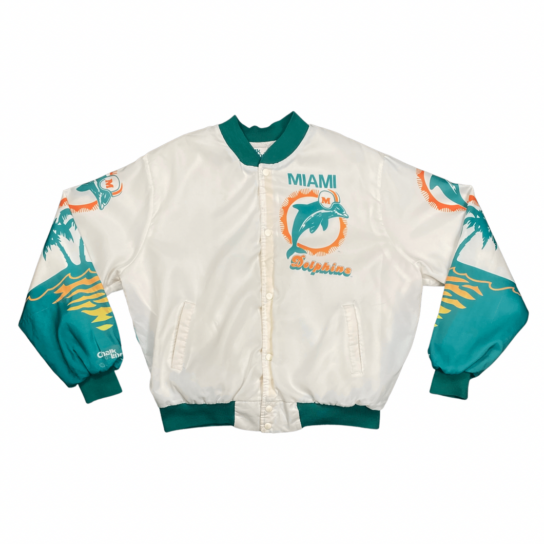 VINTAGE 1990'S MIAMI DOLPHINS CHALK LINE NFL BOMBER JACKET VINTAGE 1990'S MIAMI DOLPHINS CHALK LINE NFL BOMBER JACKET
