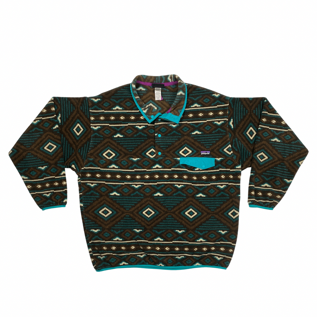 VINTAGE PATAGONIA SYNCHILLA QUARTER BUTTON-UP FLEECE PATTERNED BROWN/TURQUOISE