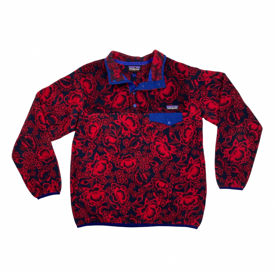 VINTAGE PATAGONIA SYNCHILLA BUTTON-UP FLEECE RED FLORAL PATTERN