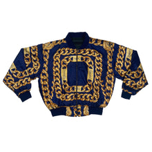 Load image into Gallery viewer, RARE VINTAGE CHANEL SILK BOMBER JACKET NAVY GOLD
