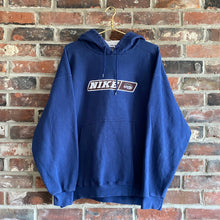 Load image into Gallery viewer, VINTAGE 1990&#39;S NIKE HEAVY EMBROIDERED NAVY HOODIE RUBBER SWOOSH

