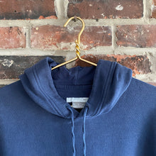 Load image into Gallery viewer, VINTAGE 2000&#39;S NIKE LARGE YELLOW SWOOSH NAVY EMBROIDERED HOODIE
