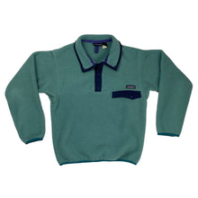 Load image into Gallery viewer, VINTAGE PATAGONIA MINT GREEN AND NAVY QUARTER BUTTON-UP FLEECE
