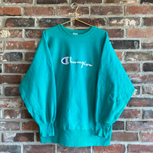 Load image into Gallery viewer, VINTAGE CHAMPION REVERSE WEAVE TURQUOISE EMBROIDERED CREWNECK
