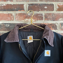 Load image into Gallery viewer, VINTAGE CARHARTT WORKWEAR JACKET IN BLACK WITH  BROWN CORDUROY COLLAR
