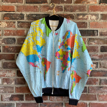 Load image into Gallery viewer, VINTAGE MAP OF THE WORLD FULL-ZIP LIGHT BOMBER JACKET
