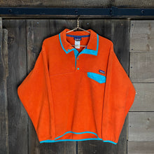 Load image into Gallery viewer, VINTAGE PATAGONIA SYNCHILLA BUTTON-UP FLEECE ORANGE AND TURQUOISE

