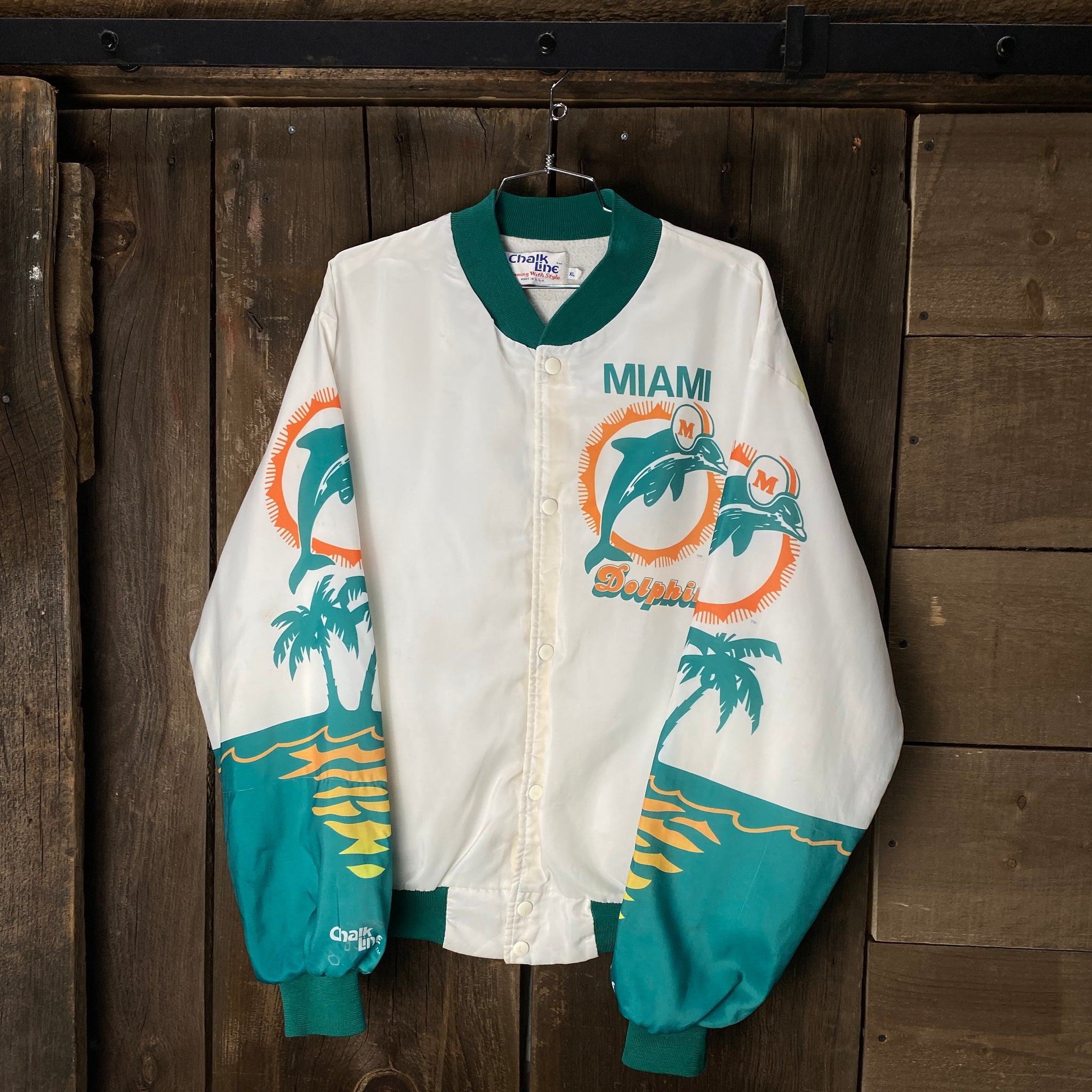 VINTAGE 1990’S MIAMI DOLPHINS CHALK LINE NFL BOMBER JACKET