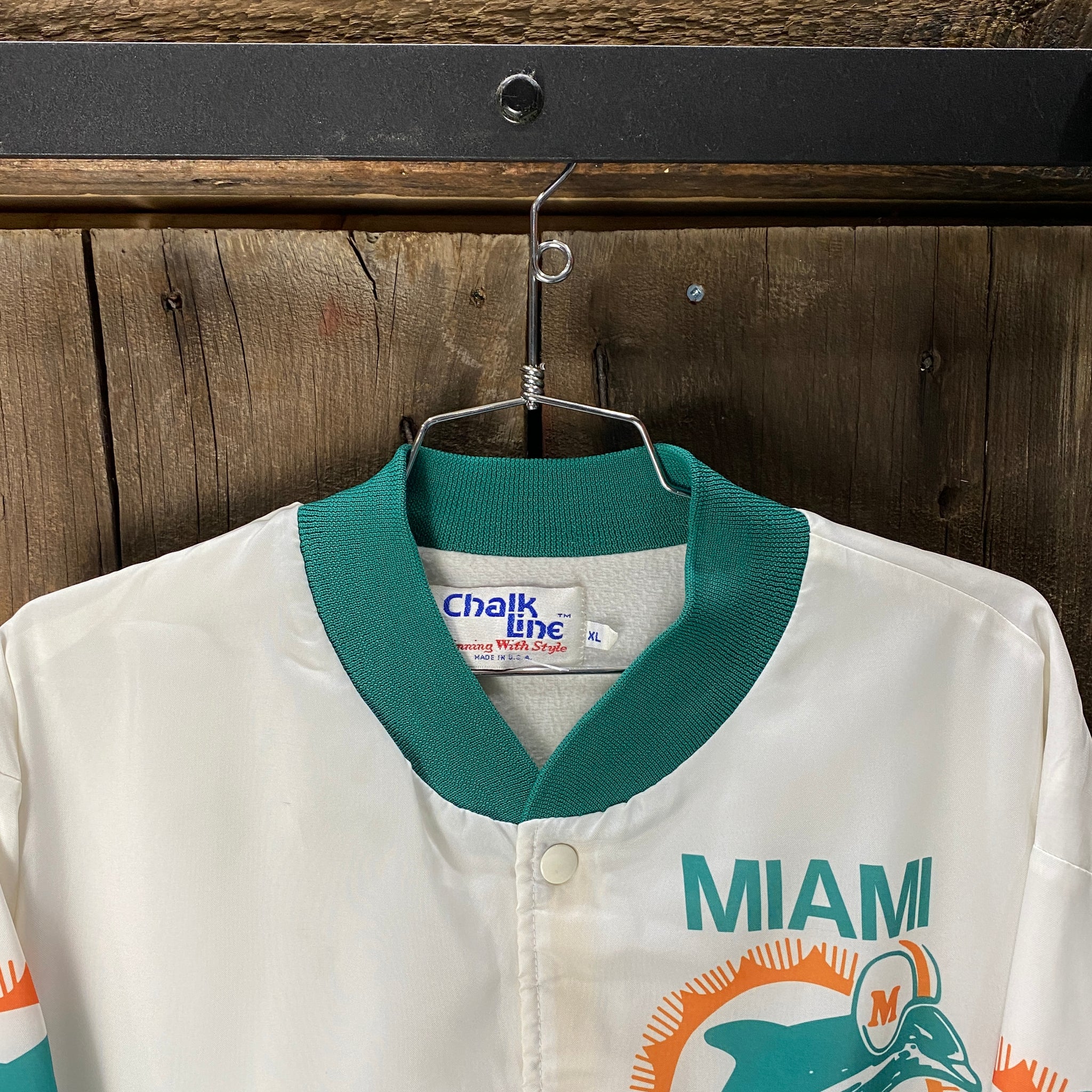 MIAMI DOLPHINS Vintage Bomber USA Jacket NFL Football Chalk Line