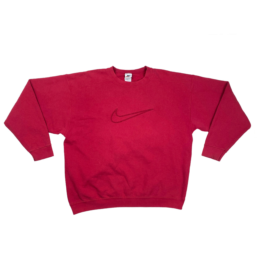 1990'S NIKE RED LARGE MID-SWOOSH EMBROIDERED CREW